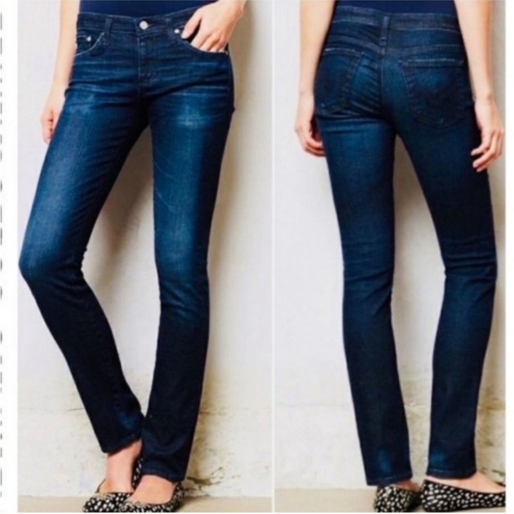 NWT AG Adriano Goldschmied the Stevie Slim Straigh Dark Blue Jeans Sz 32R